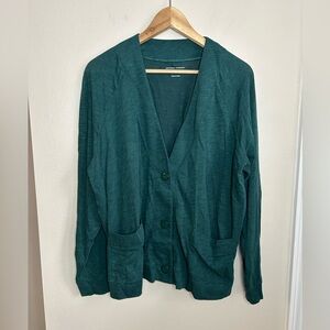 Universal Standard Button Up Cardigan Teal Long Sleeve Sweater Front Pockets XS